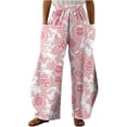 thumbnail image 2 of Leesechin Deals Womens Pants Easter Casual Printing Pockets Elastic Mid-Waist Comfortable Wide-Legged Loose Trousers on Clearance, 2 of 5