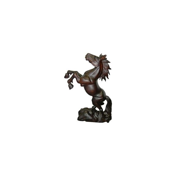 D-Art Collection Traditional Teak/Mahogany Solid Wood Horse Statue in Dark Brown