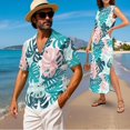 thumbnail image 2 of Jeiento Tropical Leaves Matching Outfits for Couples Women Summer Dresses Mens Hawaiian Shirt Matching Cruise Outfits for Couples Slit Maxi Sundress Hawaiian Family Matching Outfits, 2 of 6