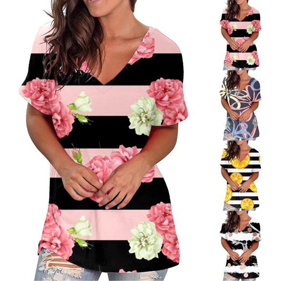 Fesfesfes Womens Oversized T Women Crewneck Print Tees Short Sleeve T Shirt Blouse Loose Tops Women's Short Sleeve Tops 12(XXL)