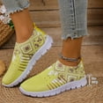 thumbnail image 2 of Loafers for Women Stretch Knitted Mesh Trendy Print Slip on Walking Shoes Casual Comfy Soft Sole Round Toe Gym Workout Nursing Shoes Yellow Size 6.5, 2 of 7