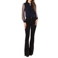thumbnail image 3 of INSPIRE CHIC Women's Elegant Ruffle Tie Neck Mesh Long Sleeve Blouses Dark Blue XS, 3 of 6