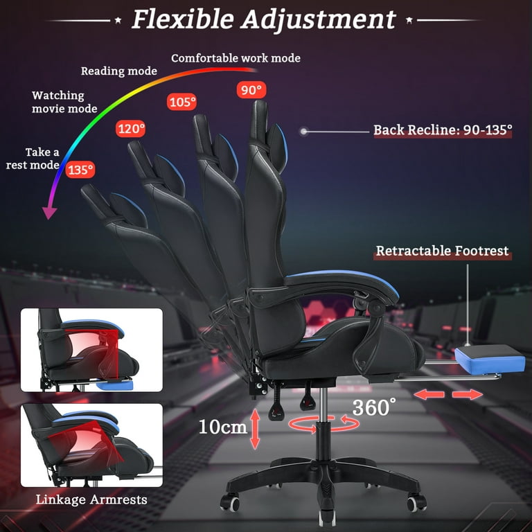 Computer Gaming Chairs with Headrest with Head Pillow, Lumbar Pad,  Footrest, for Adults Teens Desk Chair
