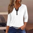 thumbnail image 3 of ZOHIUM Woman Shirts Womens Summer Tops Cute V Neck Shirts 3/4 Length Sleeve Blouses Dressy Loose Fit Tunics Graphic Tees White T Shirts for Women Women's Tees Women's Summer Tops (White,M), 3 of 3