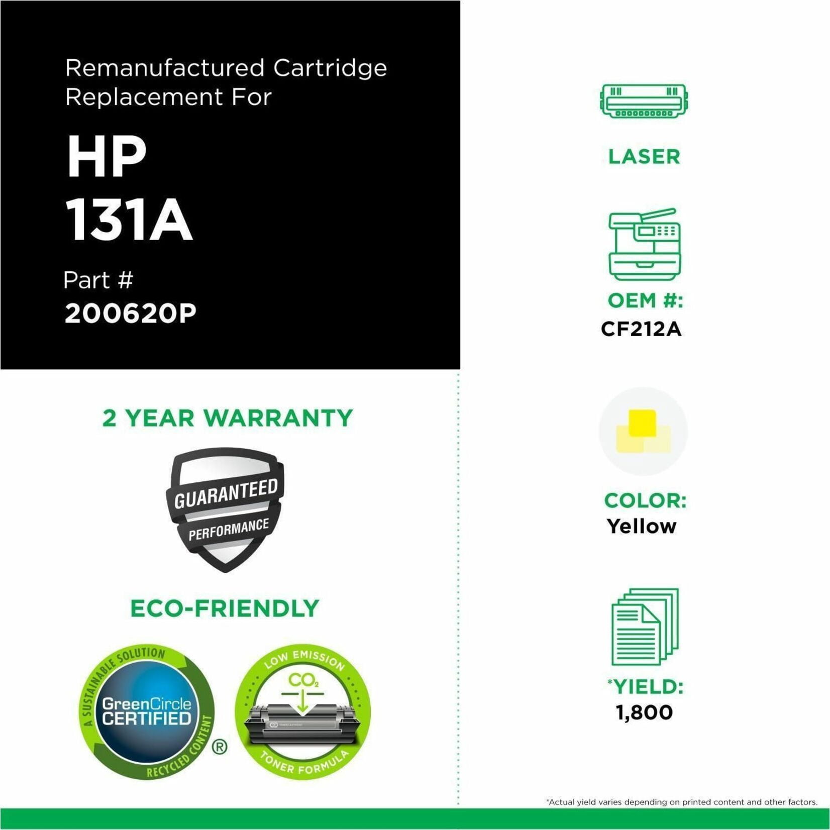 Remanufactured Clover Yellow Toner Cartridge for HP CF212A HP 131A 200620P