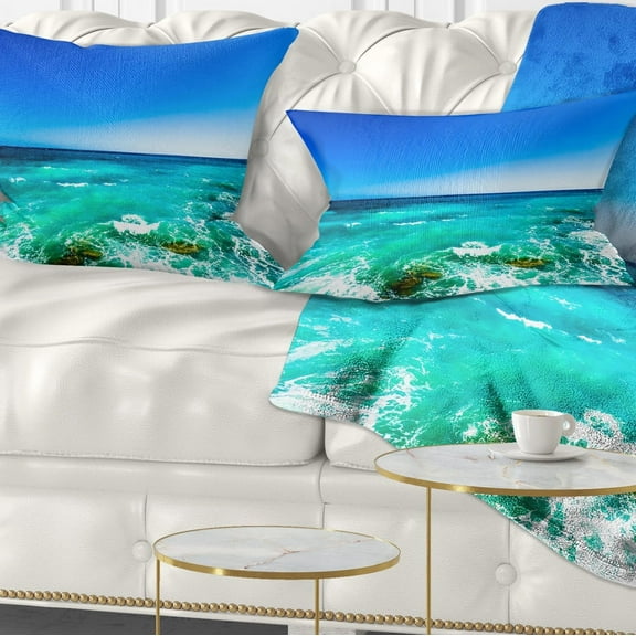 Designart Seashore with Clear Water and Sky - Modern Seashore Throw Pillow - 12x20