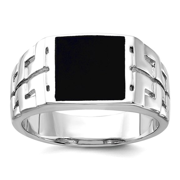 925 Sterling Silver Rhodium Plated Polished Black Simulated Onyx Mens Ring Size 9 Ring for Men