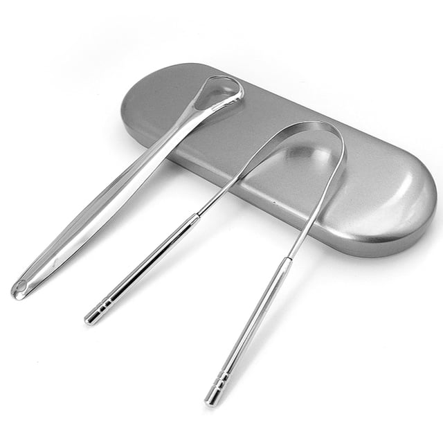 Raspador de lengua para adultos (2 piezas), raspador de lengua para adultos, reduce el mal aliento (incluida la caja), raspador de lengua de acero inoxidable, raspador de lengua de metal, raspador de lengua para adultos Vhermosa BST3051019-1