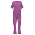thumbnail image 5 of Lovskoo 2 Piece Outfits for Women Summer Cotton Linen Casual Matching Set Short Sleeve T Shirts And Loose Pants with Pockets Purple, 5 of 5