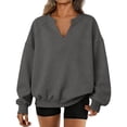 thumbnail image 2 of Women's Oversized V-Neck Sweatshirt, Soft Solid Color Pullover Top with Long Sleeves, Comfortable Loose Fit Casual Shirt, Breathable Everyday Wear for Fall Season and Leisure Activities Light Ashy, 2 of 5