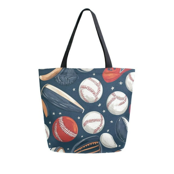 Large opening canvas tote bag, thickened canvas shopping bag, commuter handbag, multi-color available. Baseball Elements