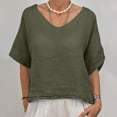 thumbnail image 3 of Mittory Women's Cotton Linen Tops Summer Short Sleeve V Neck Casual Blouse Loose Shirts, 3 of 8