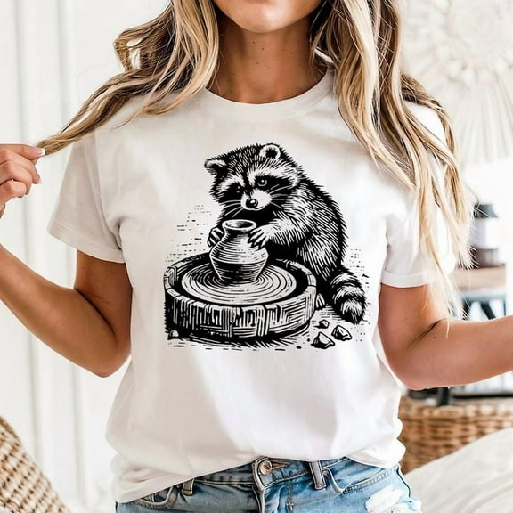 Raccoon at the Pottery Wheel Throwing Unisex T-shirt, Sizes S-5XL - Gategoo