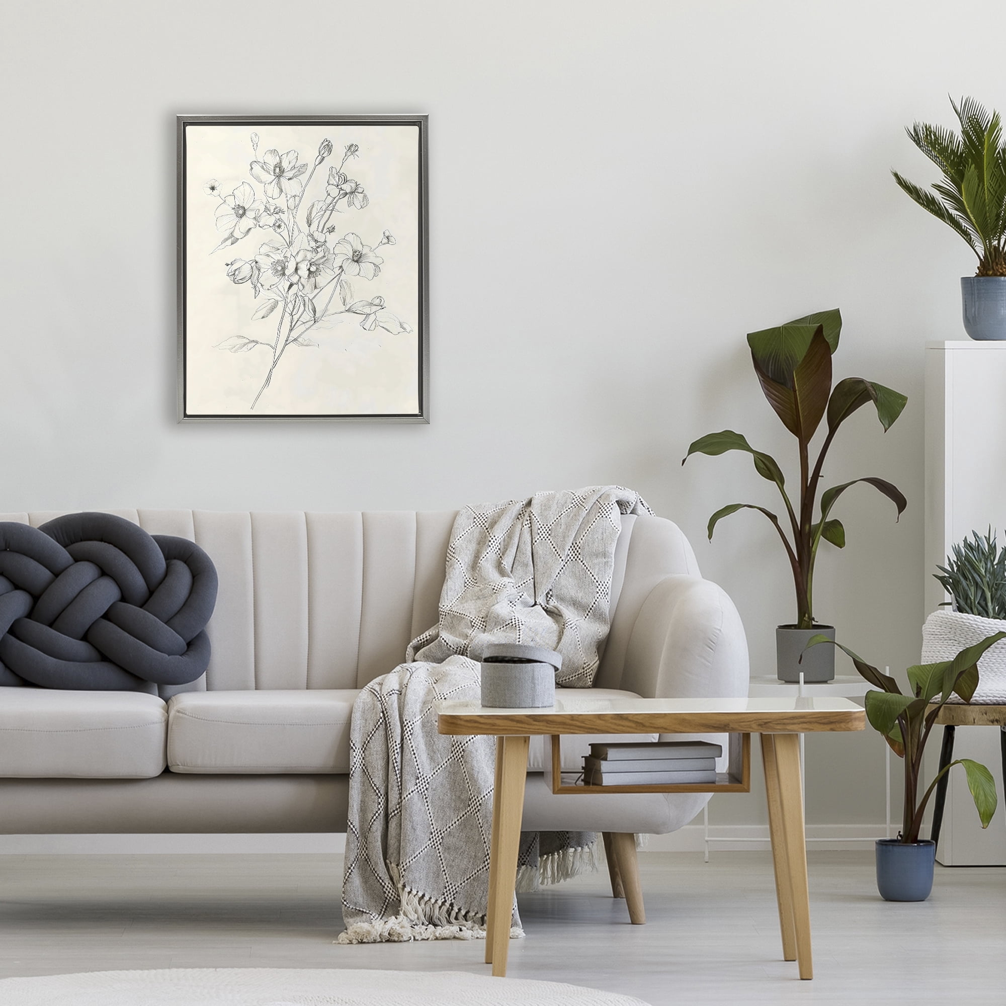 Stupell Industries Wildflower Outline Study Gray Framed Floater Canvas Wall Art, design by Creative Studio