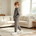 thumbnail image 3 of Mifsaly Toddler Boys Girls 2 Piece Fleece Tracksuit Outfits Solid Color Long Sleeve Hoodie and Jogger Pants Kids Outdoor Warm Fall Winter Casual Activewear, 3 of 3