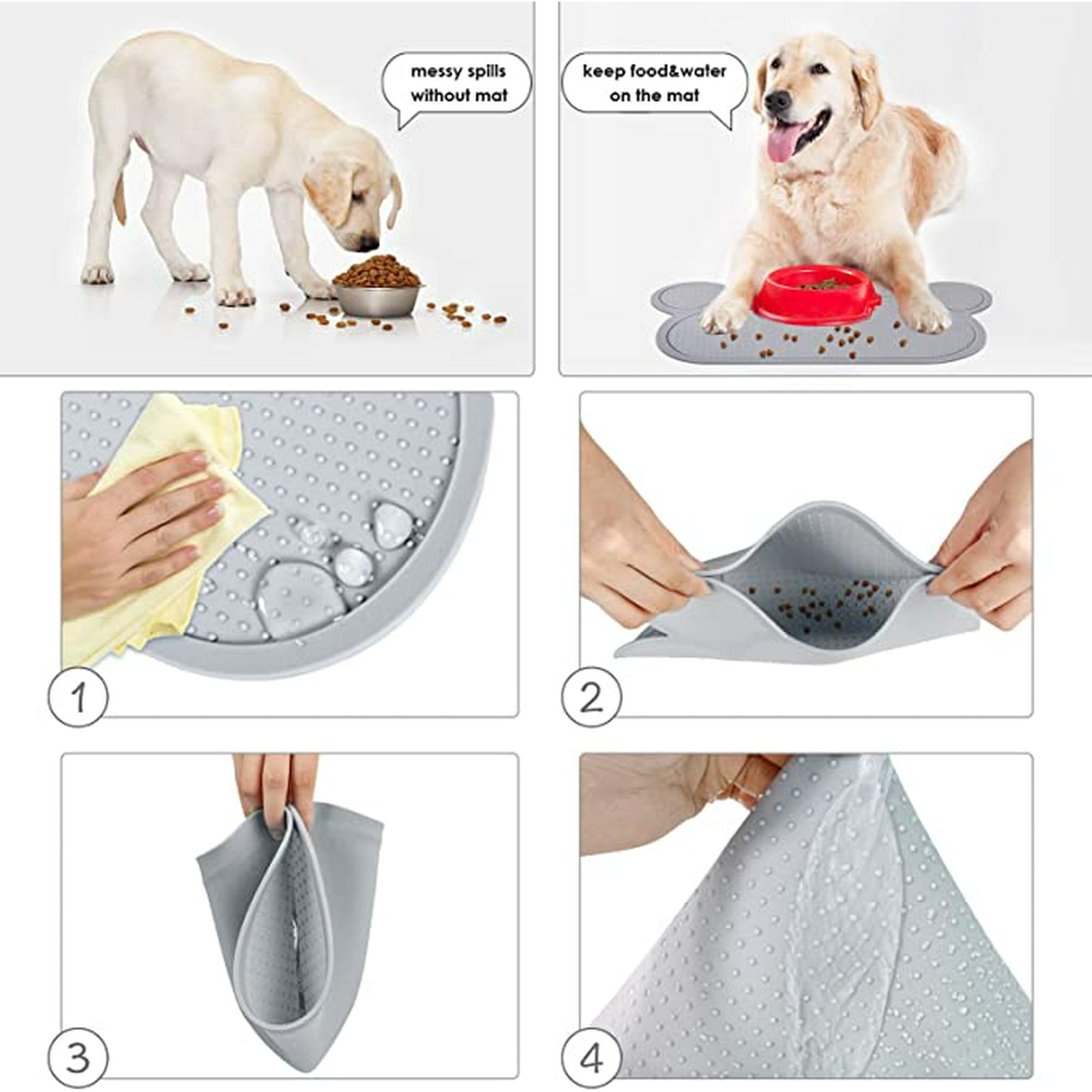Hongchun Silicone Dog Food Mat Waterproof Small Dog Puppy Bowl Mat Pet Feeding Placemat Cat Eating Dish Placemat Trays With Edges Lip For Food And