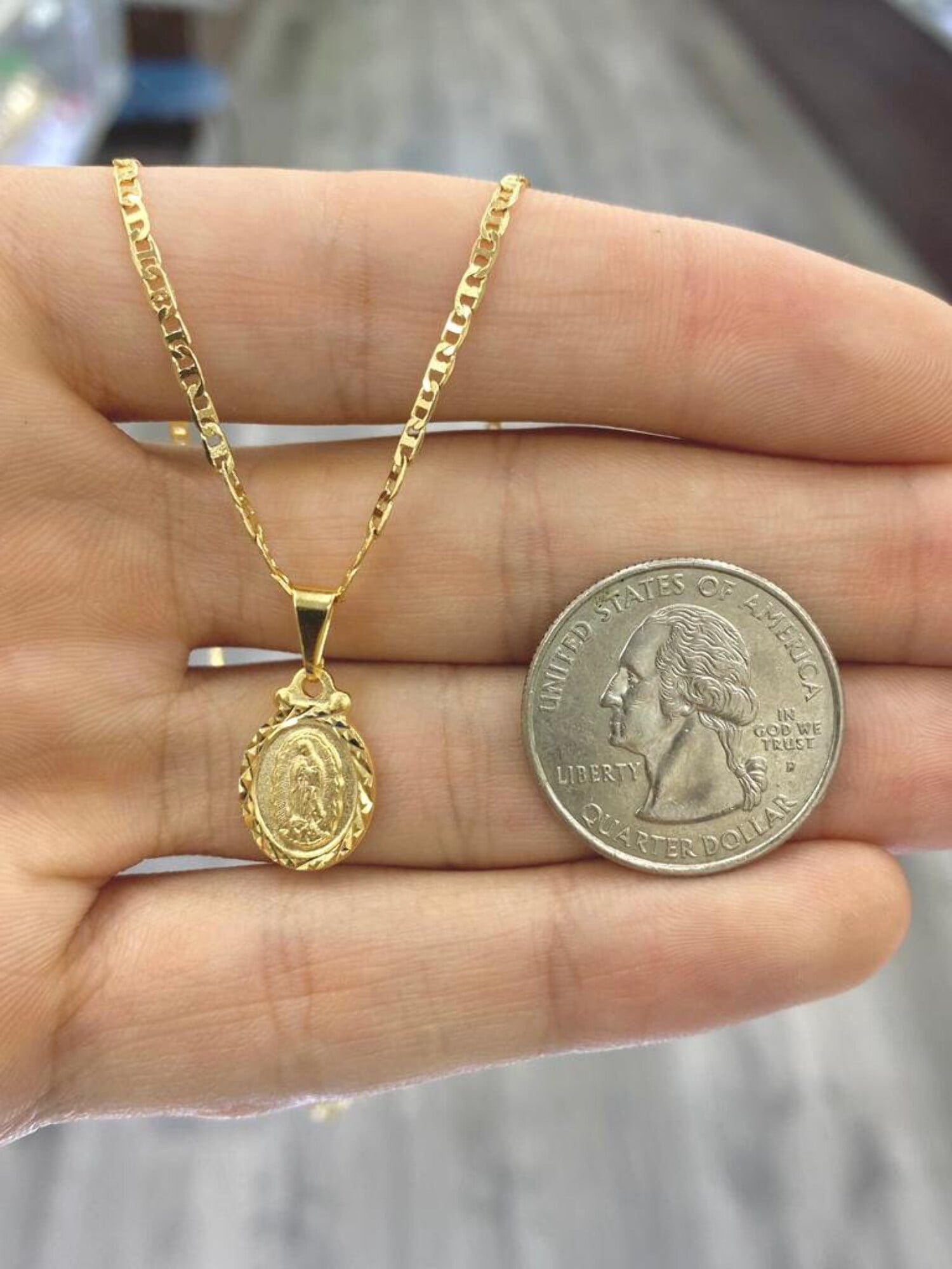 Primejewelry269 14 karat Gold Filled Virgen de Guadalupe Pendant Necklace Chain, 16"
