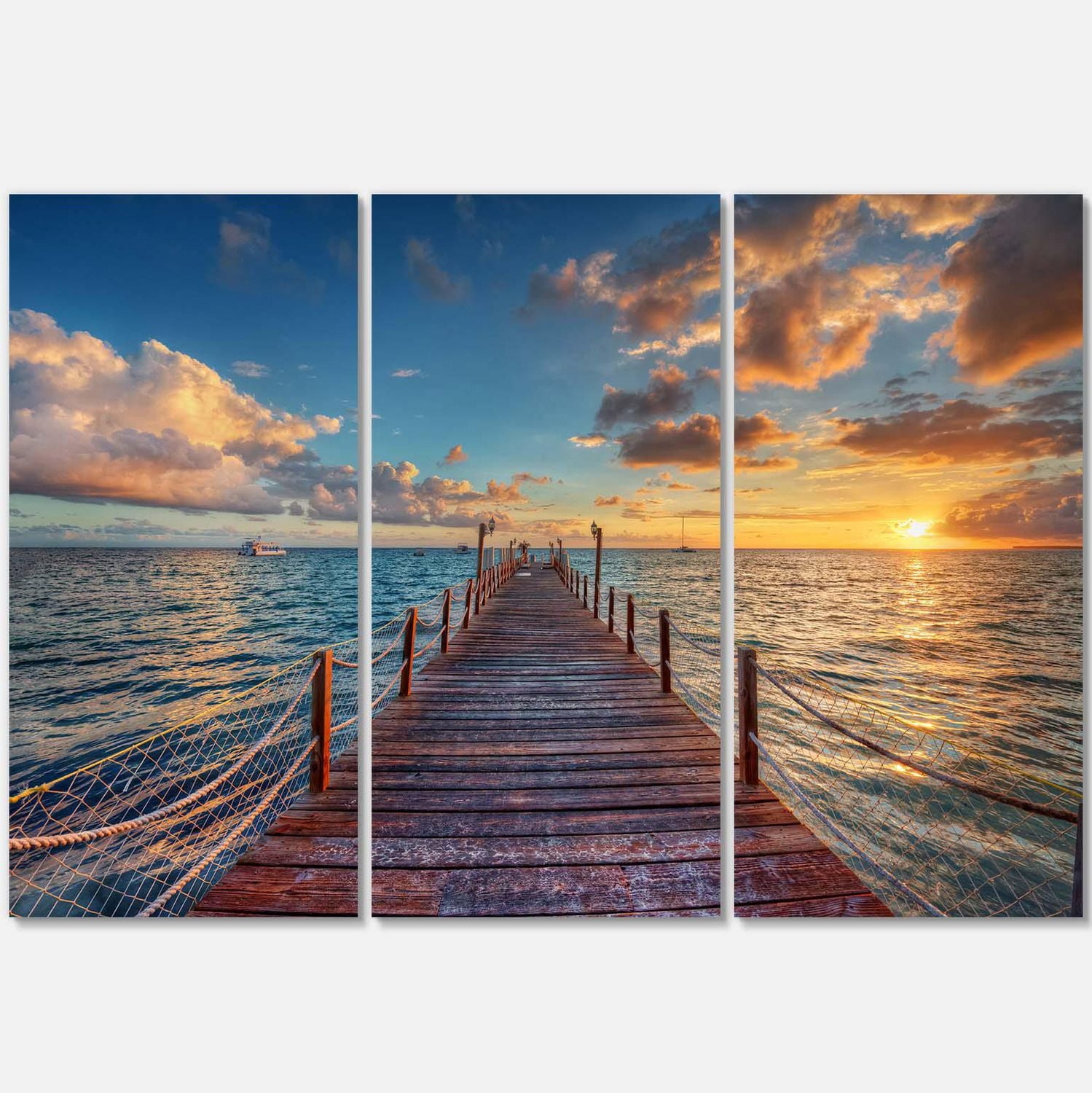 Designart Brilliant Sunrise over Sea Pier Canvas Wall Art