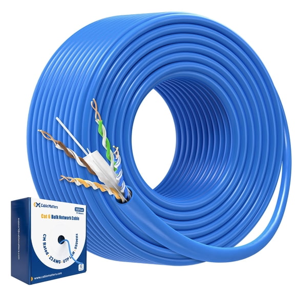 Cable Matters [UL Listed] 10Gbps in-Wall (CM) Rated 23AWG Bare Copper Cat 6 Cable - 300ft, Solid, UTP Cat6 Bulk Ethernet Cable, Cat6 Ethernet Cord, B
