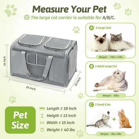 Extra Large Cat Carrier for 2 Cats, 24x14x16in Pet Carriers for Cat and Dog Up to 40lbs, All-Sided Large Mesh Cat Carrier with Great Ventilation, Portable Soft Sided Pet Carriers for Traveling