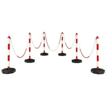 Gymax 6PCS Traffic Delineator Pole Safety Caution Barrier w/ 5ft Link Chains White & Red