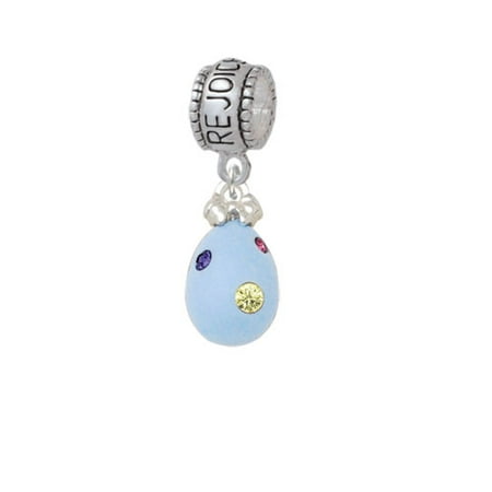 Easter Egg Bead - Light Blue Easter Egg with Multicolored Crystal Dots - Rejoice Charm Bead