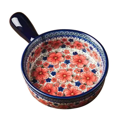 

Qeeadeea Ceramic Soup Bowl With Handle 600ml Small Baking Dish For Oven Round Ceramic Stoneware Round Casserole Dish Small Ceramic Lasagna Pan Deep-safflower