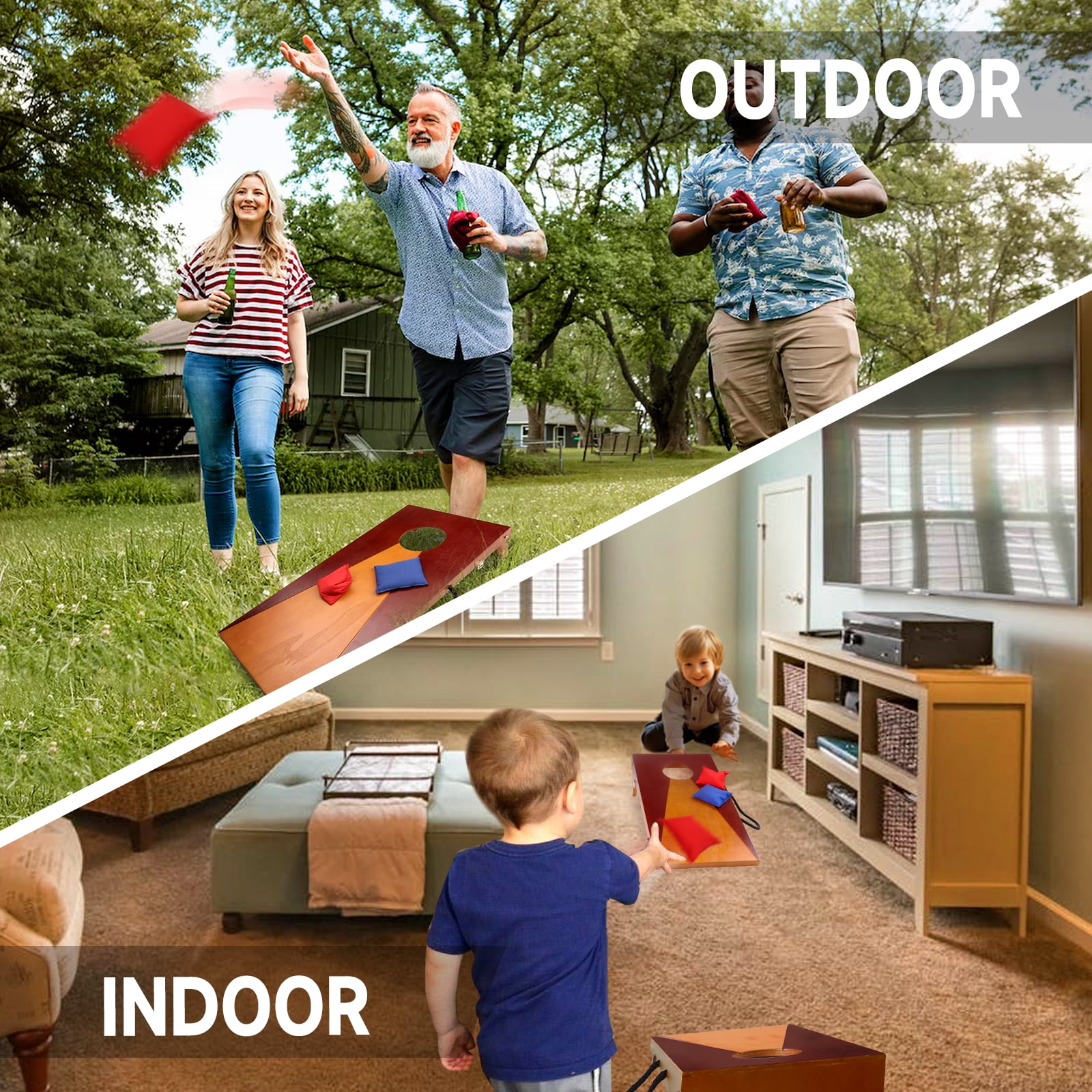 GSE Games & Sports Expert 2'x1' Wooden Portable Cornhole Toss Games Set with 2 Solid Wood Corn Hole Boards and 8 Bean Bags. Great for Indoor/Outdoor Lawn Backyard
