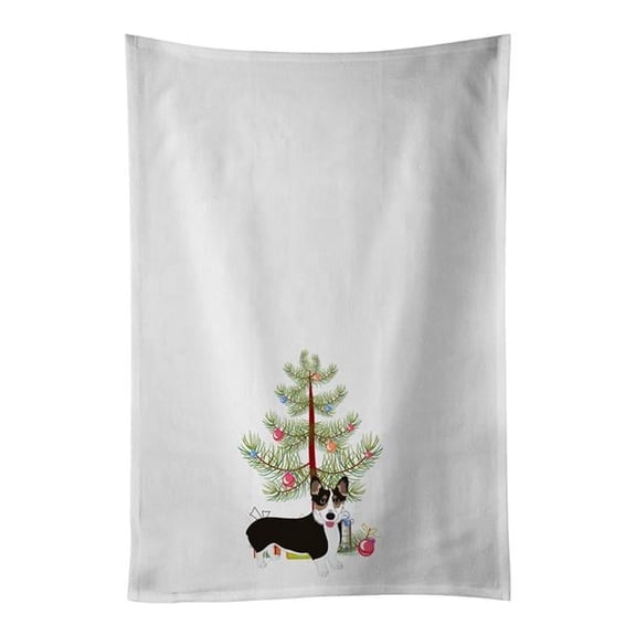 Carolines Treasures WDK3095WTKT 28 x 19 in. Unisex Pembroke Welsh Corgi Tricolor Black-Headed No.2 Christmas White Dish Towels Kitchen Towel - Set of 2