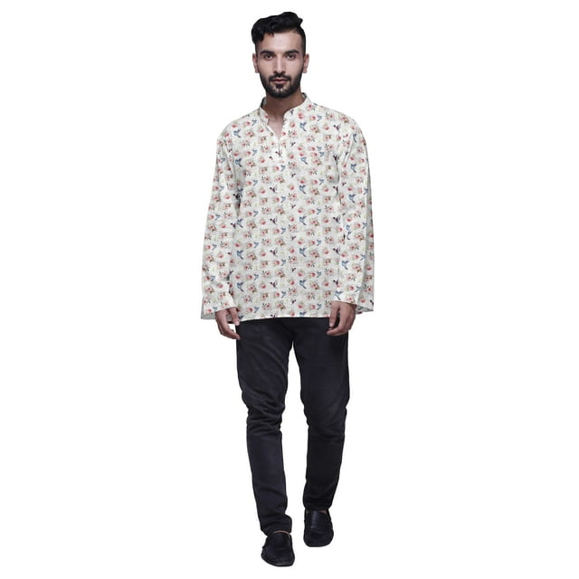 Atasi Kurta-Chemise pour Homme en Coton à Patte de Boutonnage, Kurta-Chemise Courte Décontractée Imprimée