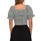 thumbnail image 3 of TOP CORTO CON ELASTICO INSPIRADO EN CHIC PARA MUJERES, CON MANGAS BOLLO, ESTILO CAMPESINO, EN CUADROS GINGHAM, TALLA XL, NEGRO Y BLANCO, 3 of 6