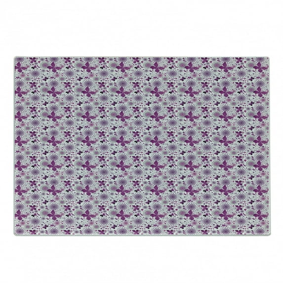 Butterfly Cutting Board, Flora and Fauna Image with Contrast Colors Hand Drawn Natural Pattern Vintage, Decorative Tempered Glass Cutting and Serving Board, Small Size, Purple White, by Ambesonne