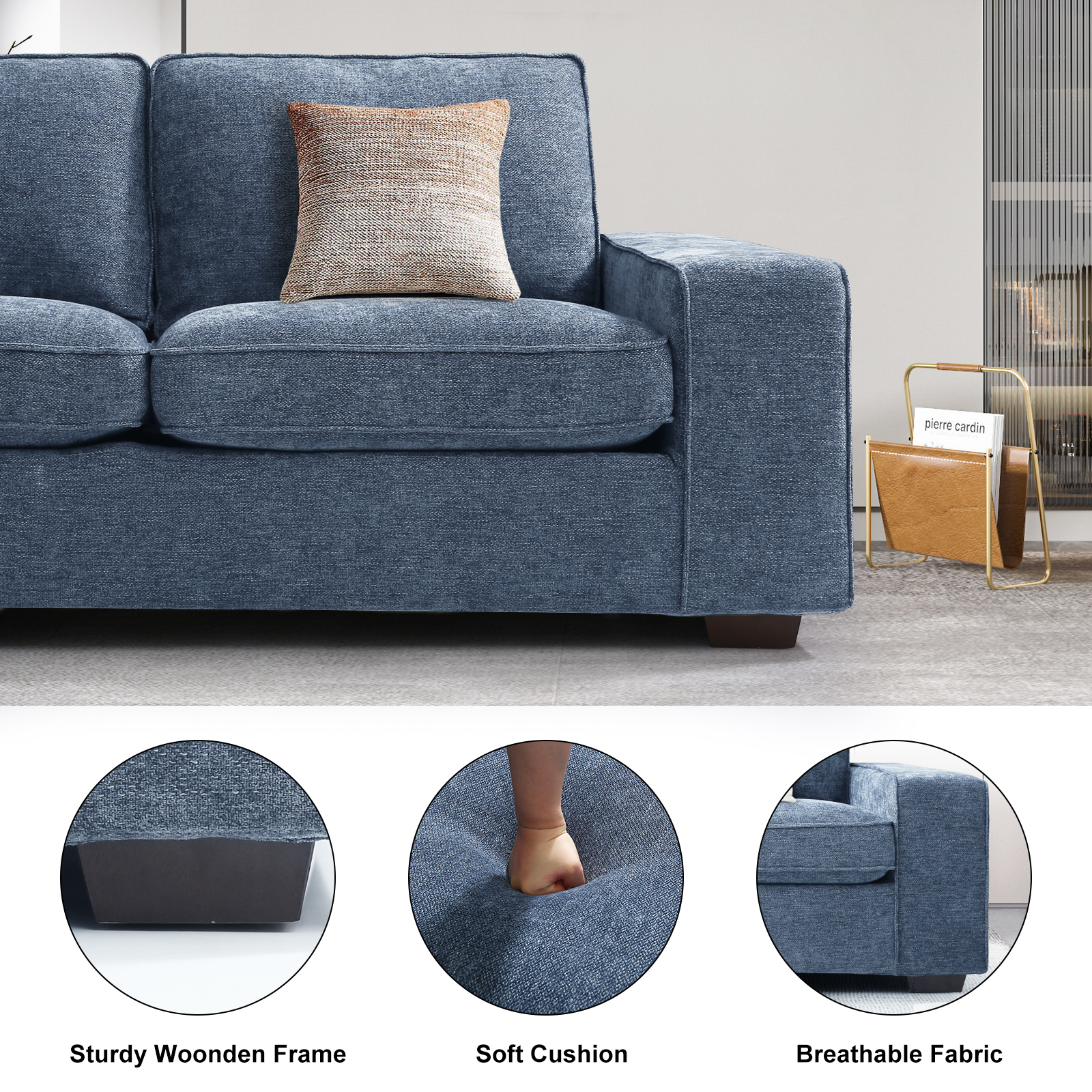 COHOME 88.58 Modern Loveseat Sofas Couches with Solid Wood ,Living Room  Furniture with Armrests, Sofa for Small Spaces, Removable Back Cushion,  Grey