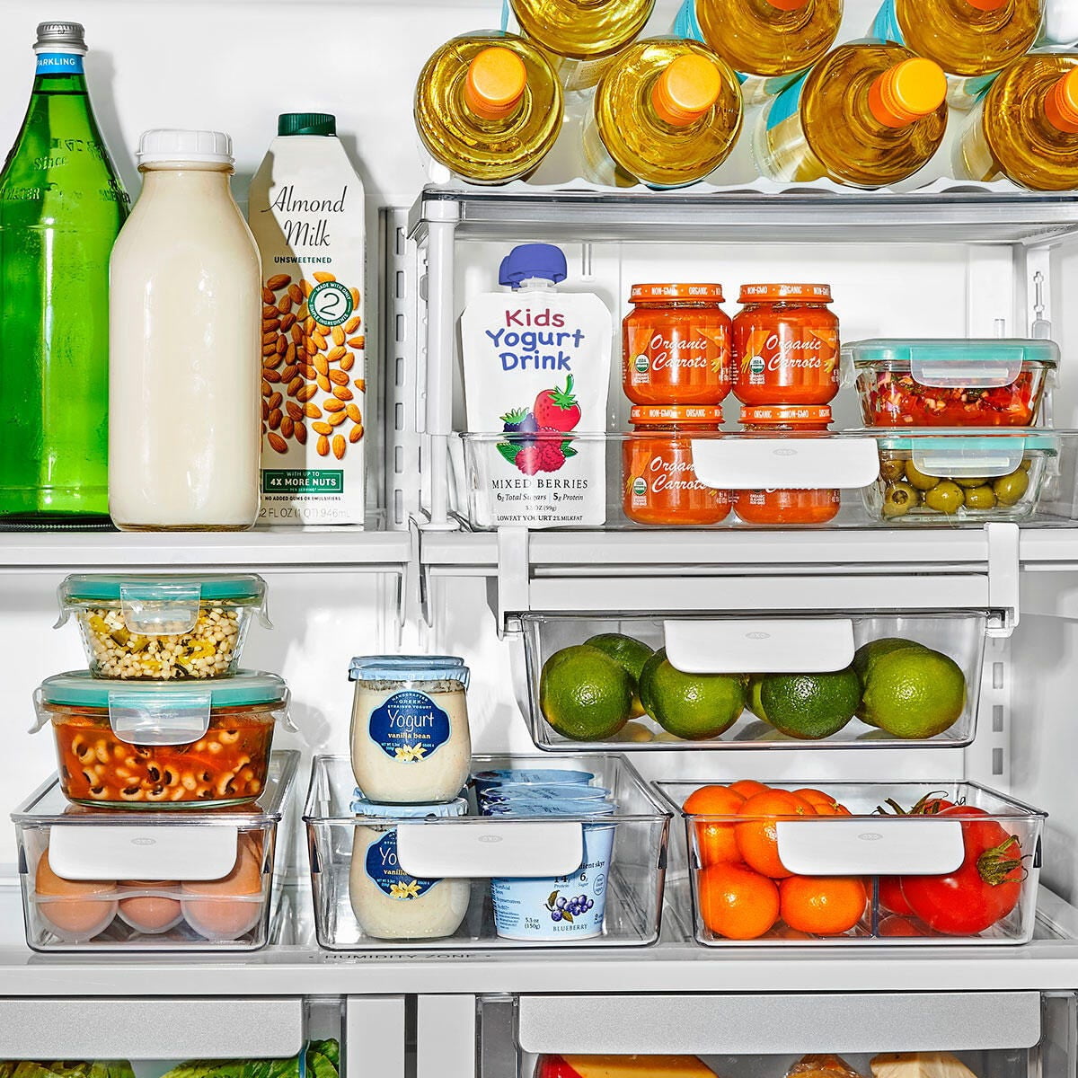 OXO Refrigerator Organizer Tray 3-Piece Set with Handle, Clear