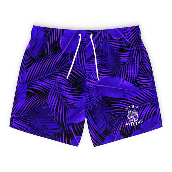 Purple Palm Tree Leaf Swim Trunks For Men