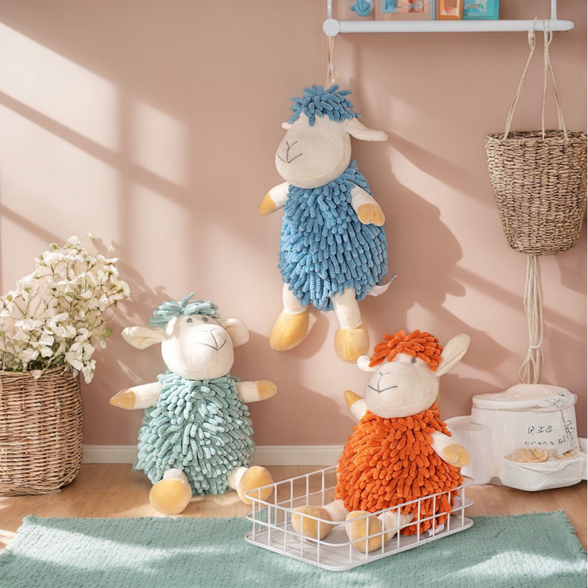 Unique Bargains 2 Pcs Sheep Hand Towels 9" x 13" Blue/Green