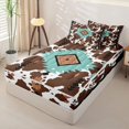 thumbnail image 2 of jejeloiu Southwestern Tribal Zipper Twin Comforter Sets with Fitted Sheet and 2 Pillowcases,Cowhide Print Zipper Bedding Set For Boys,Brown Turquoise,Reversible,4 Pieces, 2 of 7