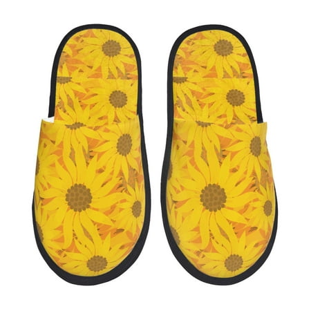 Balery Sun Flowers Slient Indoor Furry Fleece Comfort House Shoes Soft Non-Slip Home Shoes Cotton slippers House Slippers-- Medium