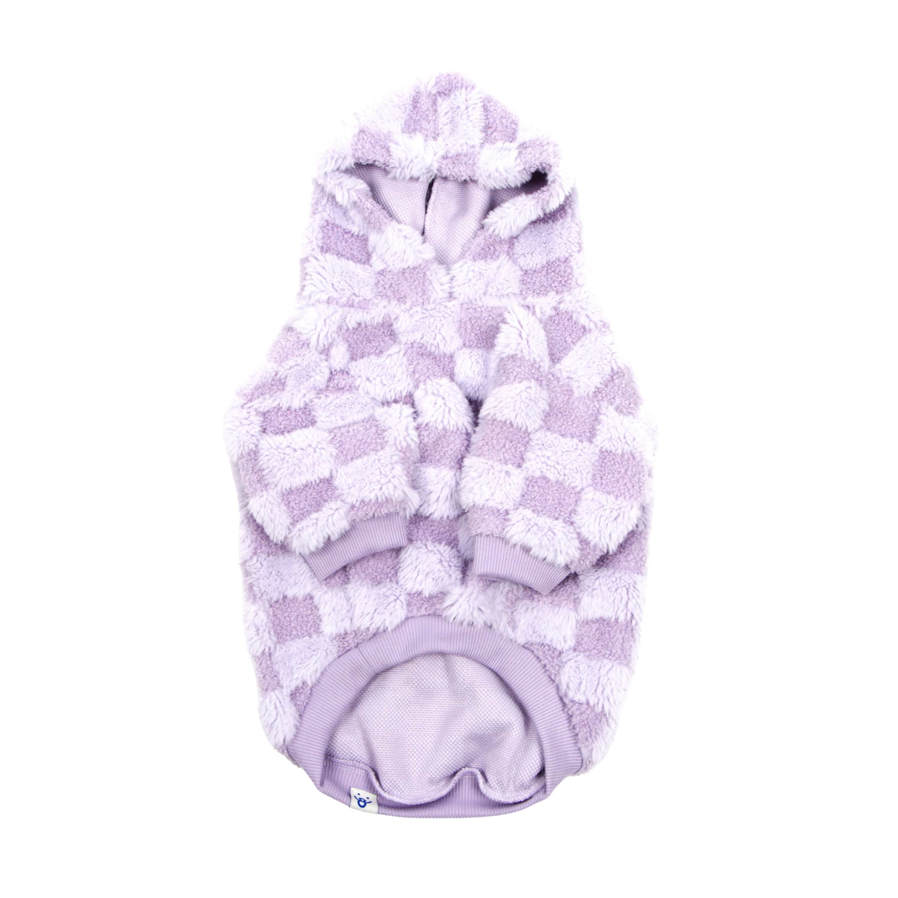 Oodles Checkerboard Fall Sherpa Dog Hoodie, Purple, XL