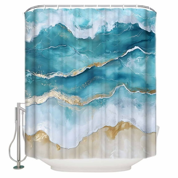 72x78 Inch Shower Curtain Aqua Ombre Beach Bathroom Decor Waterproof Fabric Bathtub Bath Curtains Decorative Coastal Nautical Summer Seaside Extra Long Shower Curtain Set with Hooks