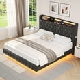 thumbnail image 4 of Hiphuta King Size Floating Upholstered Beds with LED Lights, Velvet Leather Sturdy Platform Bed with Charging Station & Button Tufted Headboard Storage, Black, 4 of 10