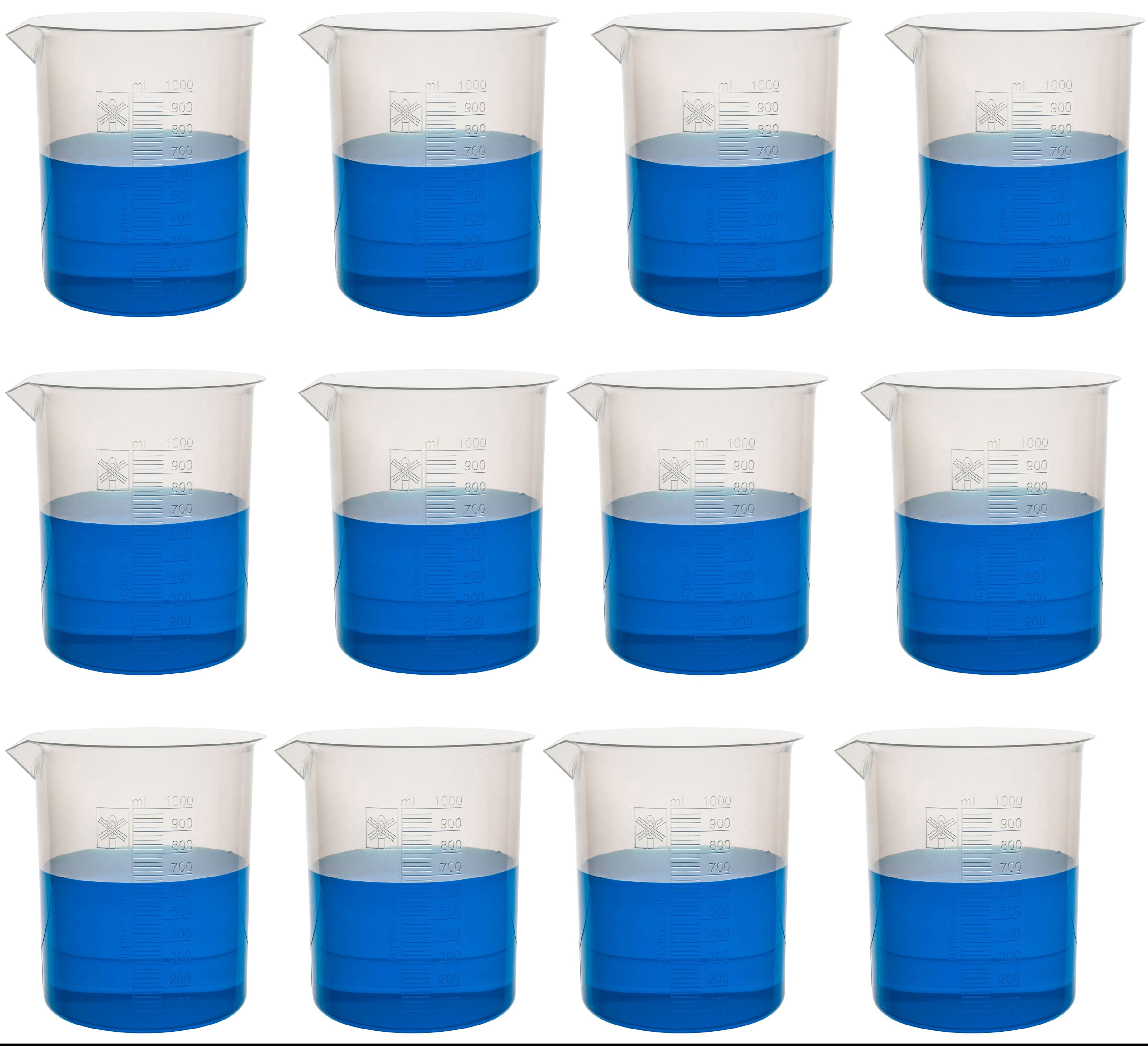 1000ml Plastic Beaker; 20ml Graduations, Premium Polypropylene; Pack of