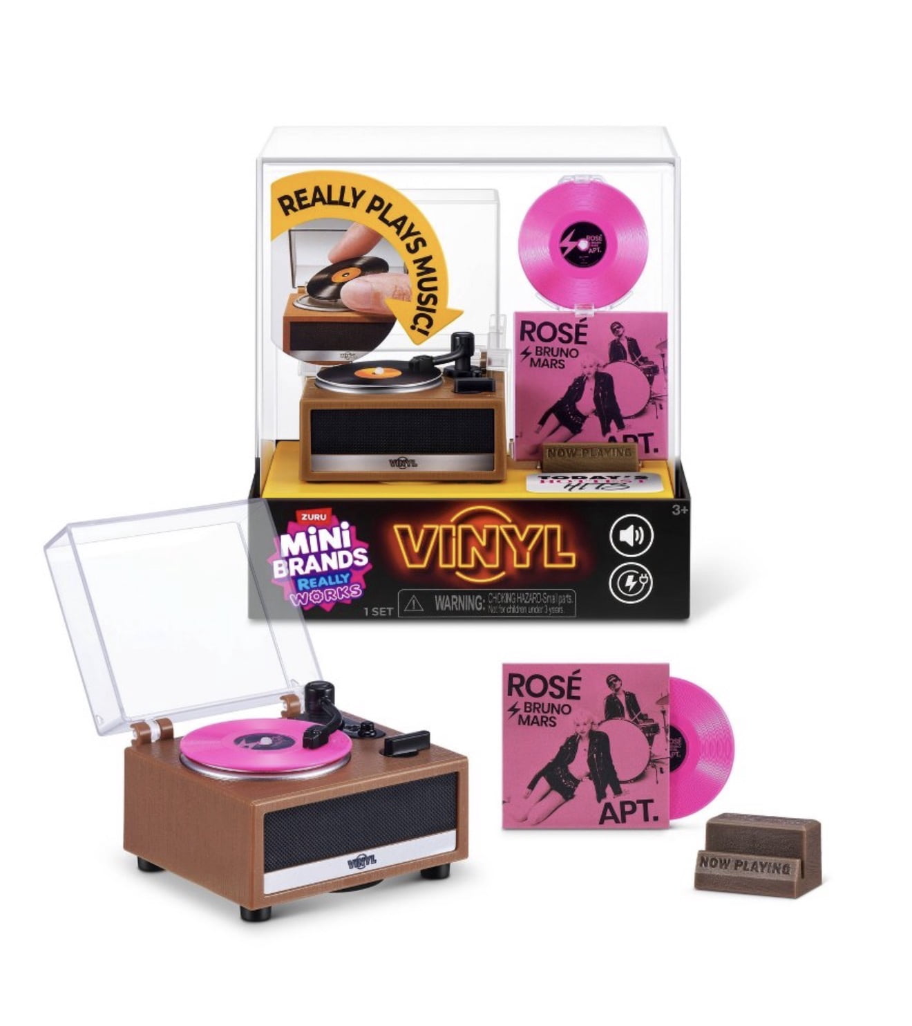 Zuru Mini Brands vinyl record player with 3 capsule vinyl records set