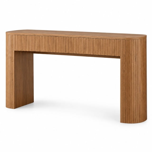 55-Inch Console Table with Two Drawers & Storage, Mid-Century Modern Fluted Sofa Table for Behind Couch, Entryway Hallway Living Room Foyer, Walnut