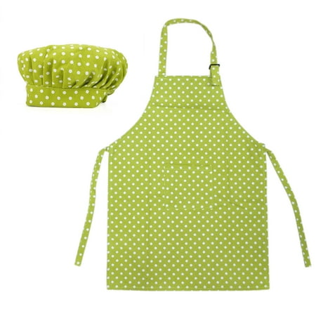 (Price/2 Sets) Toptie Colorful Cotton Canvas Kids Aprons and Hat Set, Party Favors (S-XXL)-GREENDOT-L