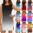 thumbnail image 2 of Summer Mini Dresses for Women Crew Neck Sleeveless Side Slit Cami Short Dress Vacation Home Casual Loose Flowy Tank DressVhkiploz, 2 of 6
