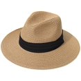 thumbnail image 1 of Chapeau de Plage en Paille à Large Bord pour Femmes, Panama Roulable, Fedora (Brun), 1 of 6