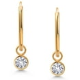 thumbnail image 2 of Gem Stone King 14K Yellow Gold White Created Sapphire Snap Closure Continuous Endless Drop Dangle Hoop Earrings for Women (0.26 Cttw,  Round 3MM), 2 of 4