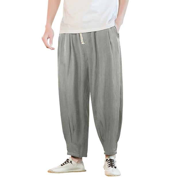 PEASKJP Dress Pants for Men Ultra-Stretch Lightweight Quick Dry Athletic Drawstring Travel Exercise Running Jogging Pants, Gray M