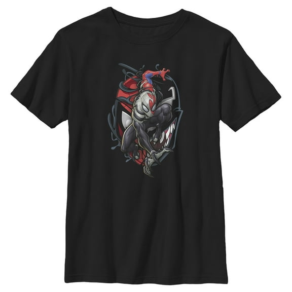 Boys' Husky Marvel Spider-Man Venom Mask Symbol Graphic Tee Black Medium